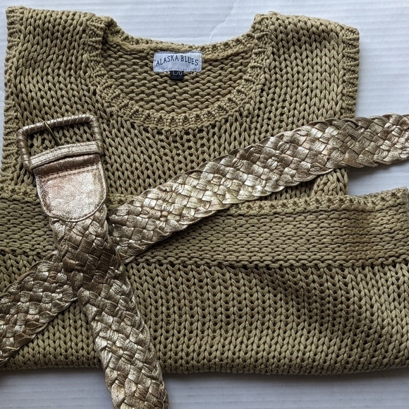 ALASKA BLUES GOLDEN BEIGE CROCHET KNIT VINTAGE* VEST CAMI TANK SIZE LARG… - Picture 4 of 12